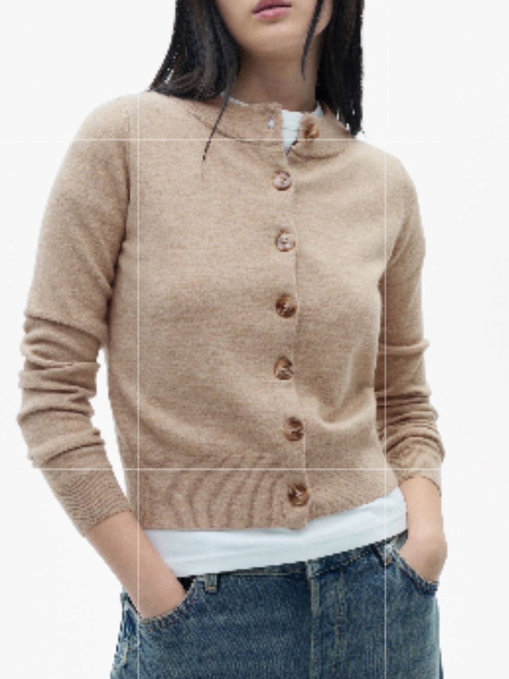 Mango Women's Crewneck Cardigan in Light Pastel Grey and Beige NWOT • L